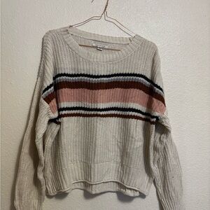 American Eagle Outfitters Cream and Pink Crew Neck Sweater
